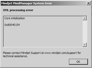XML processing error Core initialization 0x800040154